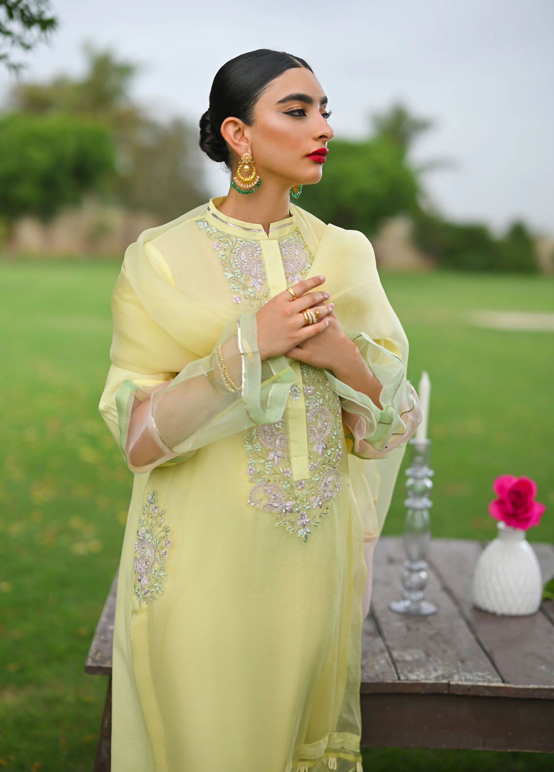 Hue Pret Embroidered Raw Silk 3 Piece Suit Tulip