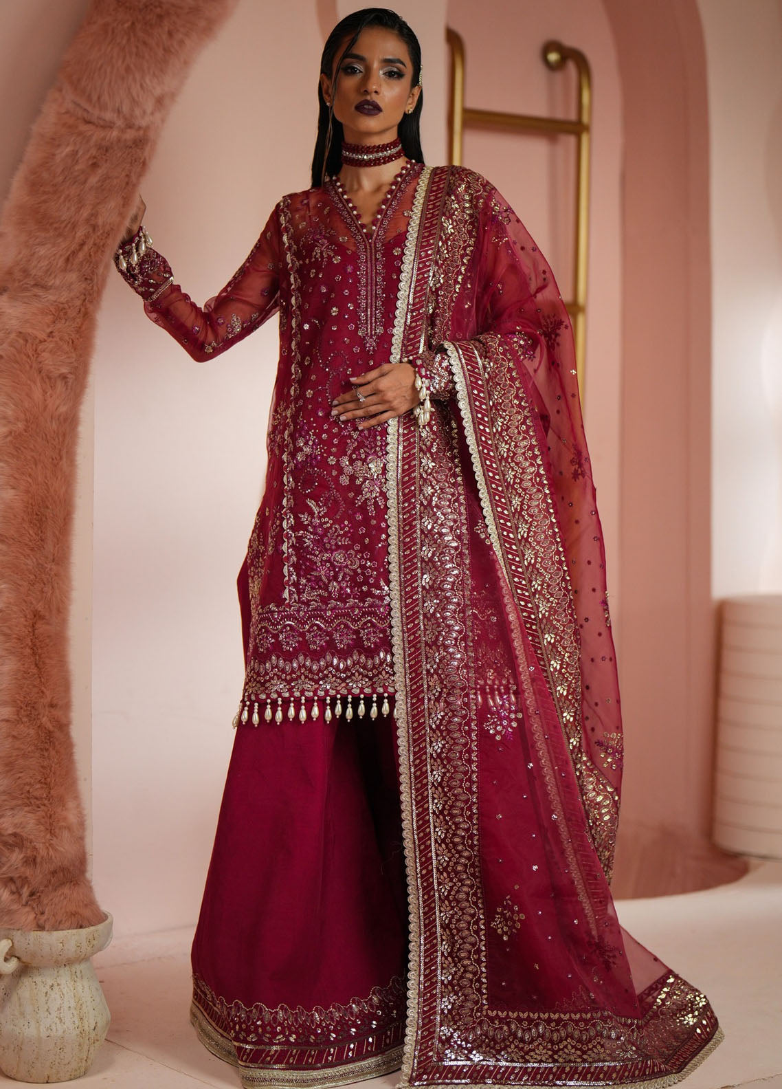 Luminara By Ayzel Embroidered Organza Suit Unstitched 3 Piece AAF24L AWF-03 Ruby - Formal Collection