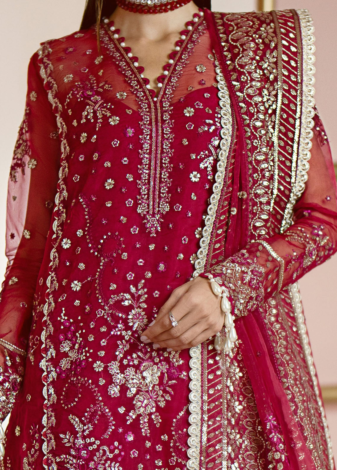 Luminara By Ayzel Embroidered Organza Suit Unstitched 3 Piece AAF24L AWF-03 Ruby - Formal Collection