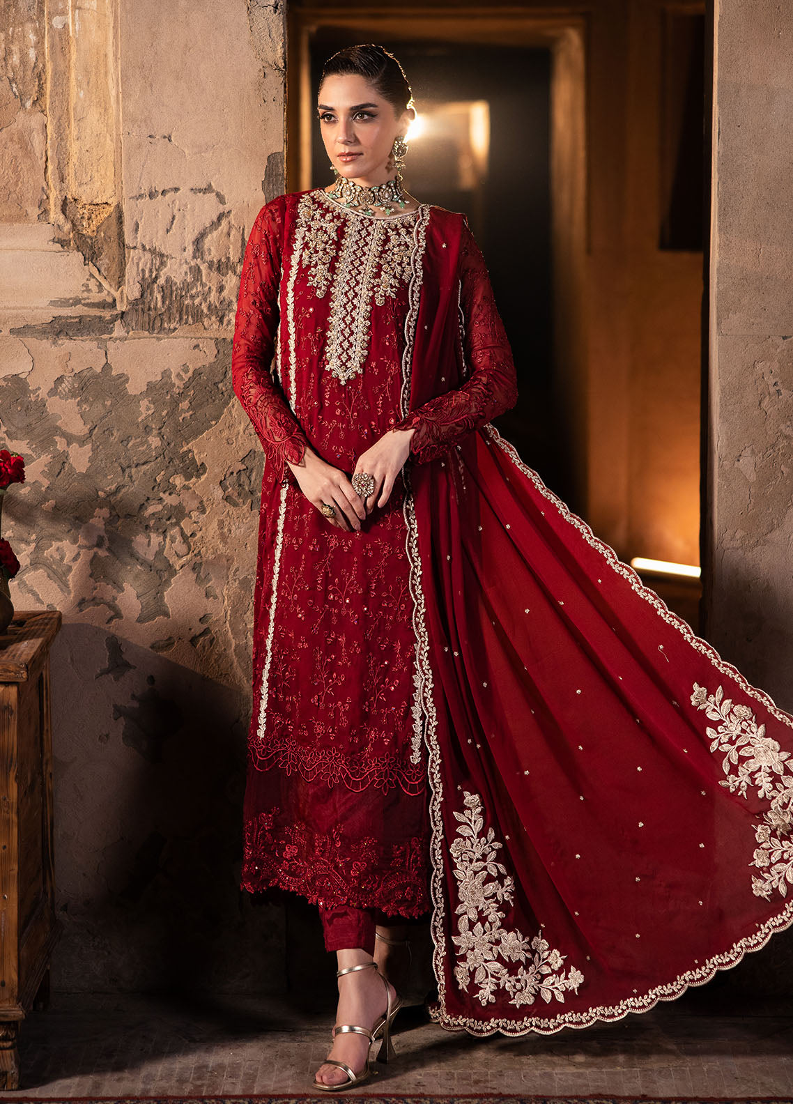 Luxe by Azure Unstitched Formals Collection 2024 Royal Crimson