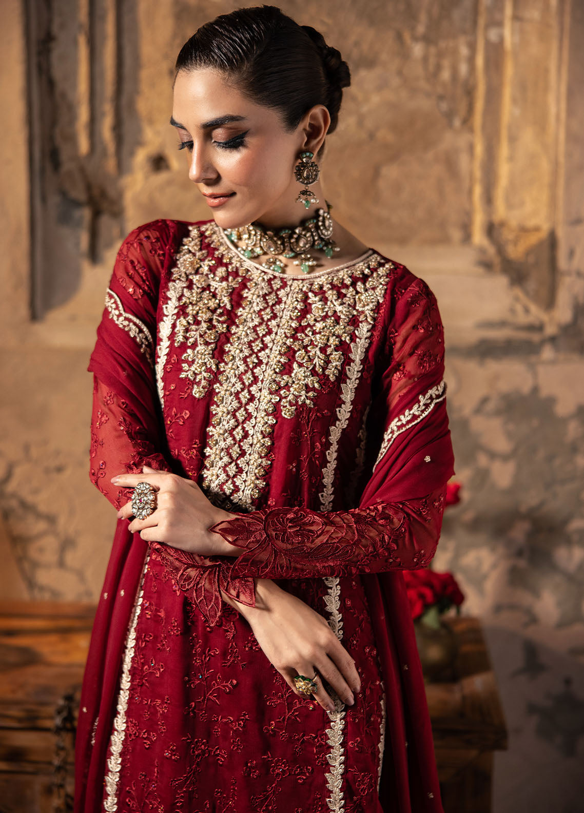 Luxe by Azure Unstitched Formals Collection 2024 Royal Crimson