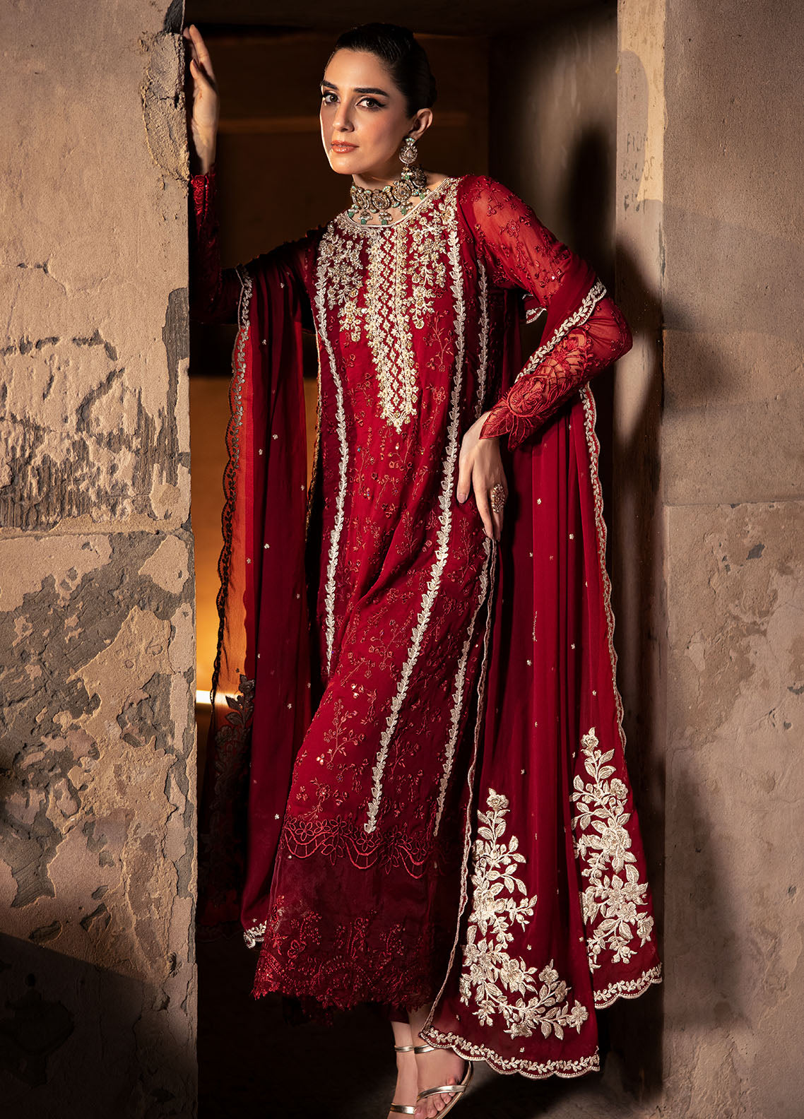 Luxe by Azure Unstitched Formals Collection 2024 Royal Crimson