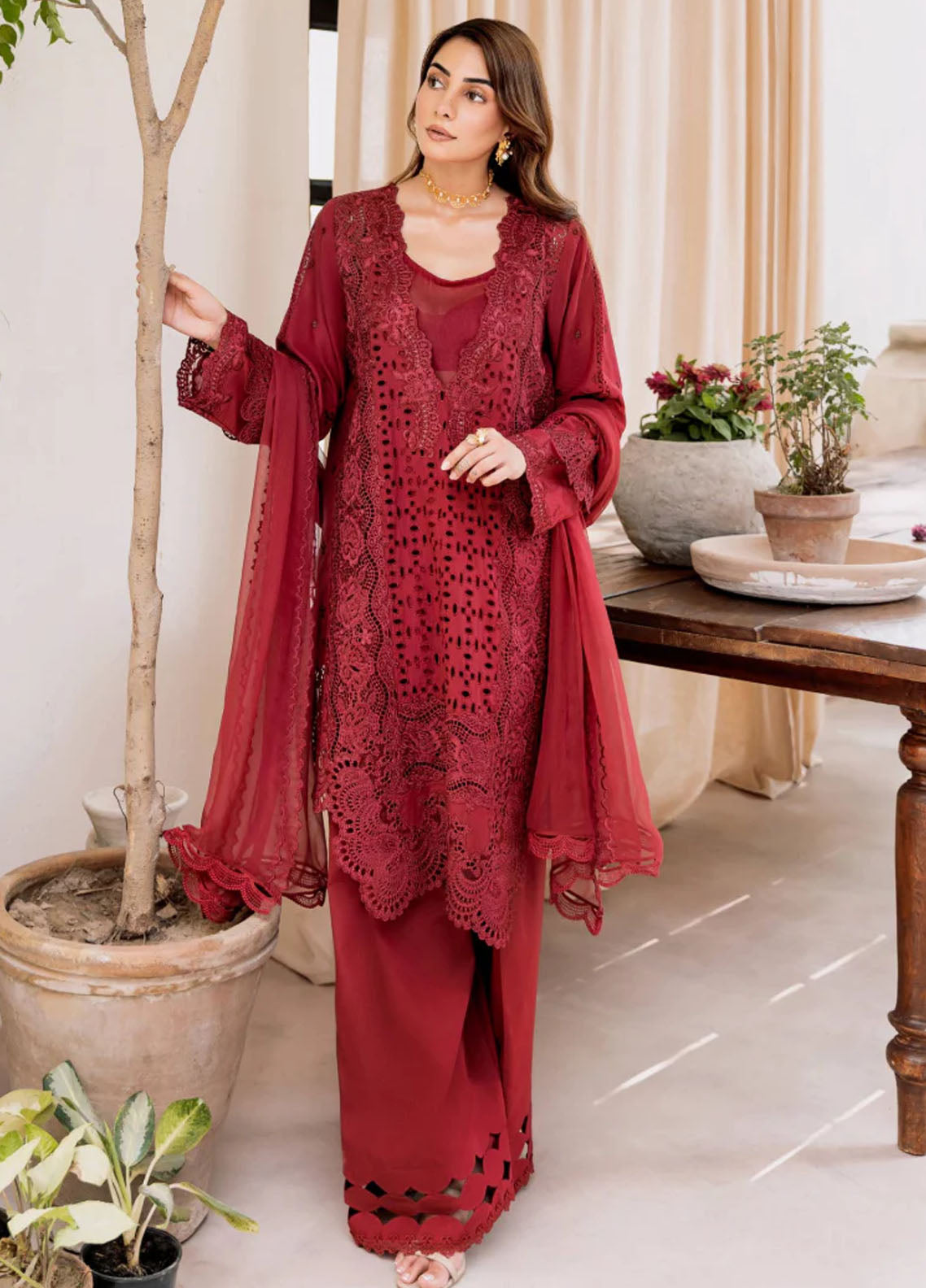 Magnolia Garden by Manara Embroidered Lawn Suits Unstitched 3 Piece MNA25MG Scarlet