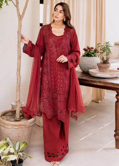 Magnolia Garden by Manara Embroidered Lawn Suits Unstitched 3 Piece MNA25MG Scarlet