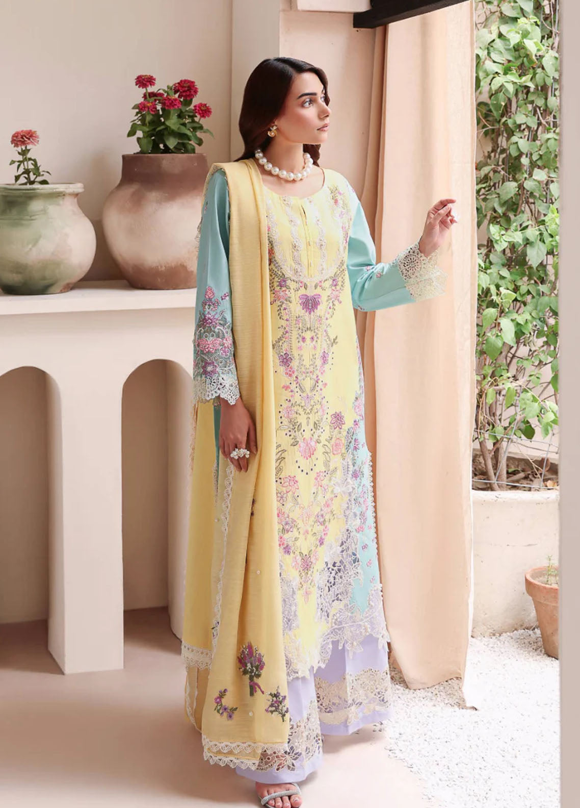 Magnolia Garden by Manara Embroidered Lawn Suits Unstitched 3 Piece MNA25MG Macaron
