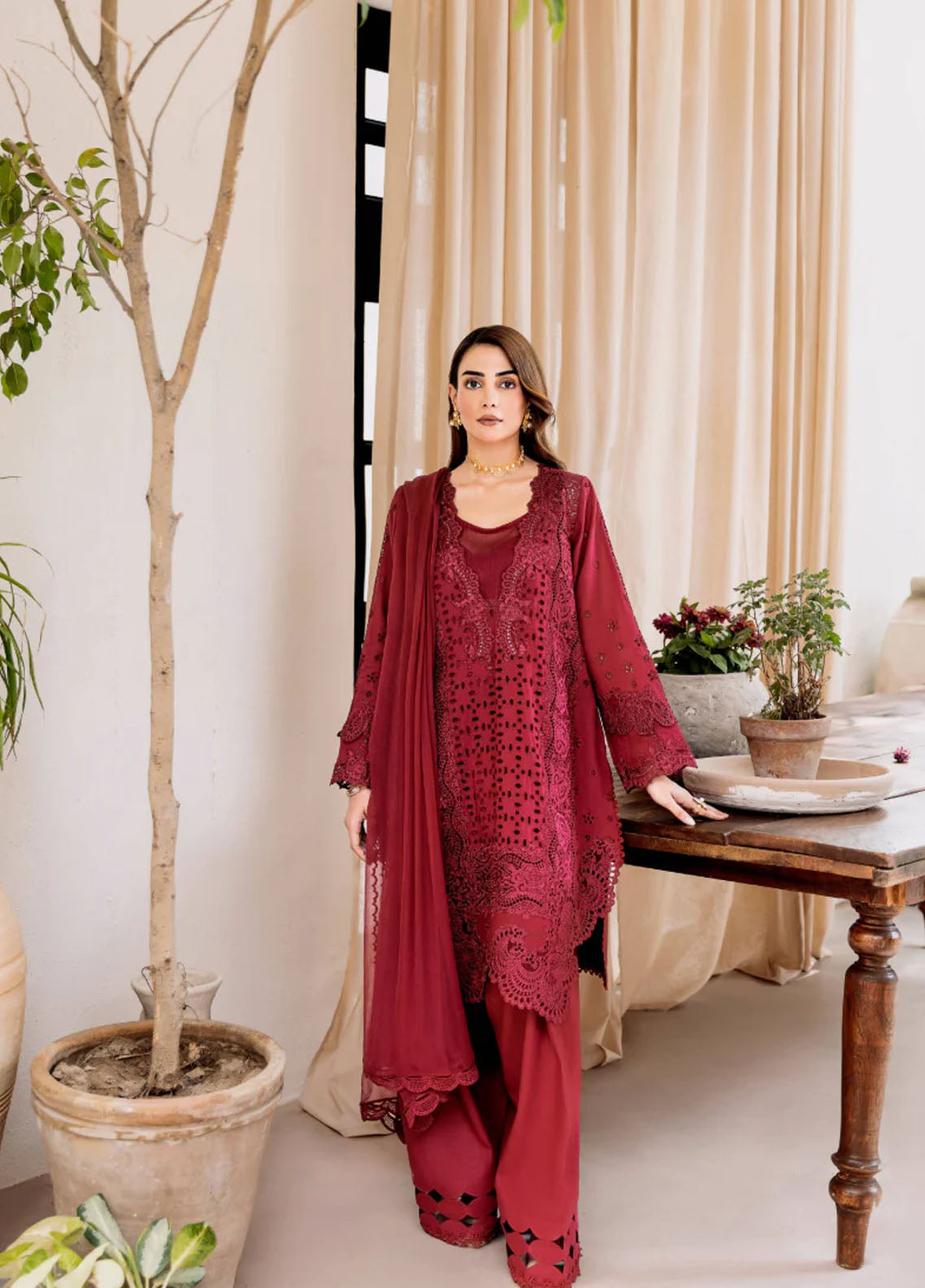 Magnolia Garden by Manara Embroidered Lawn Suits Unstitched 3 Piece MNA25MG Scarlet