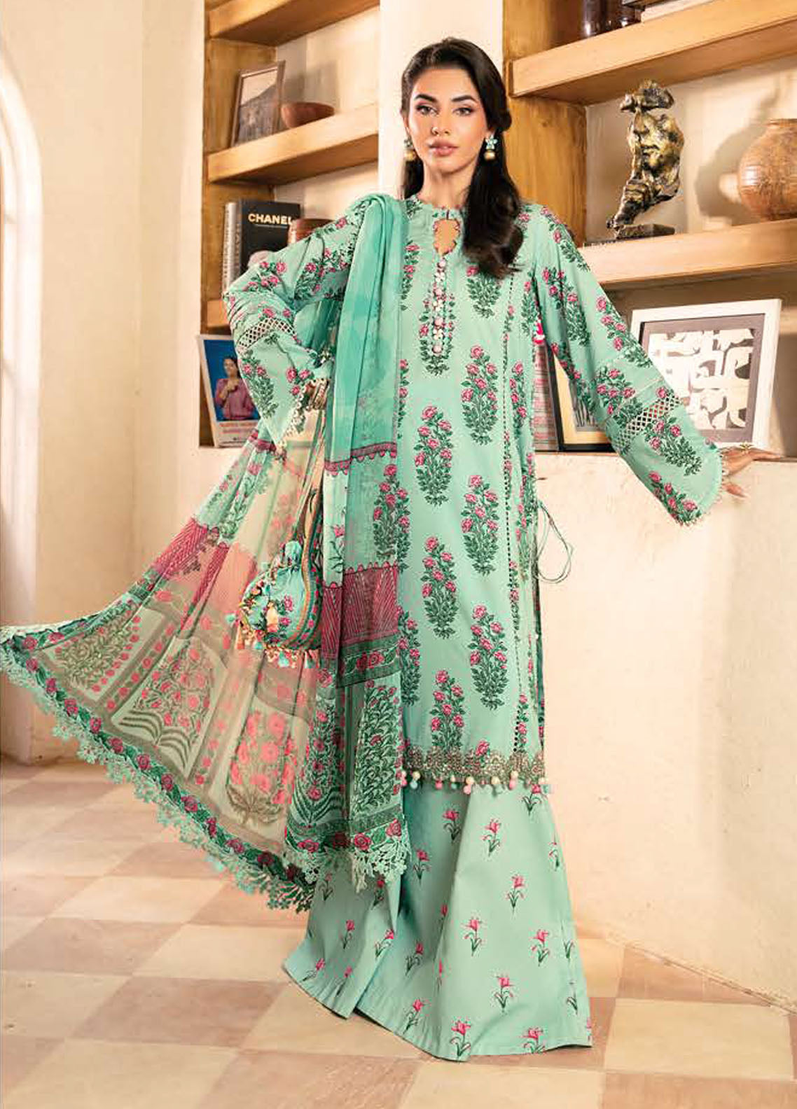 M Basic by Maria B Embroidered Lawn Suits Unstitched 3 Piece MB25EE D-08 B