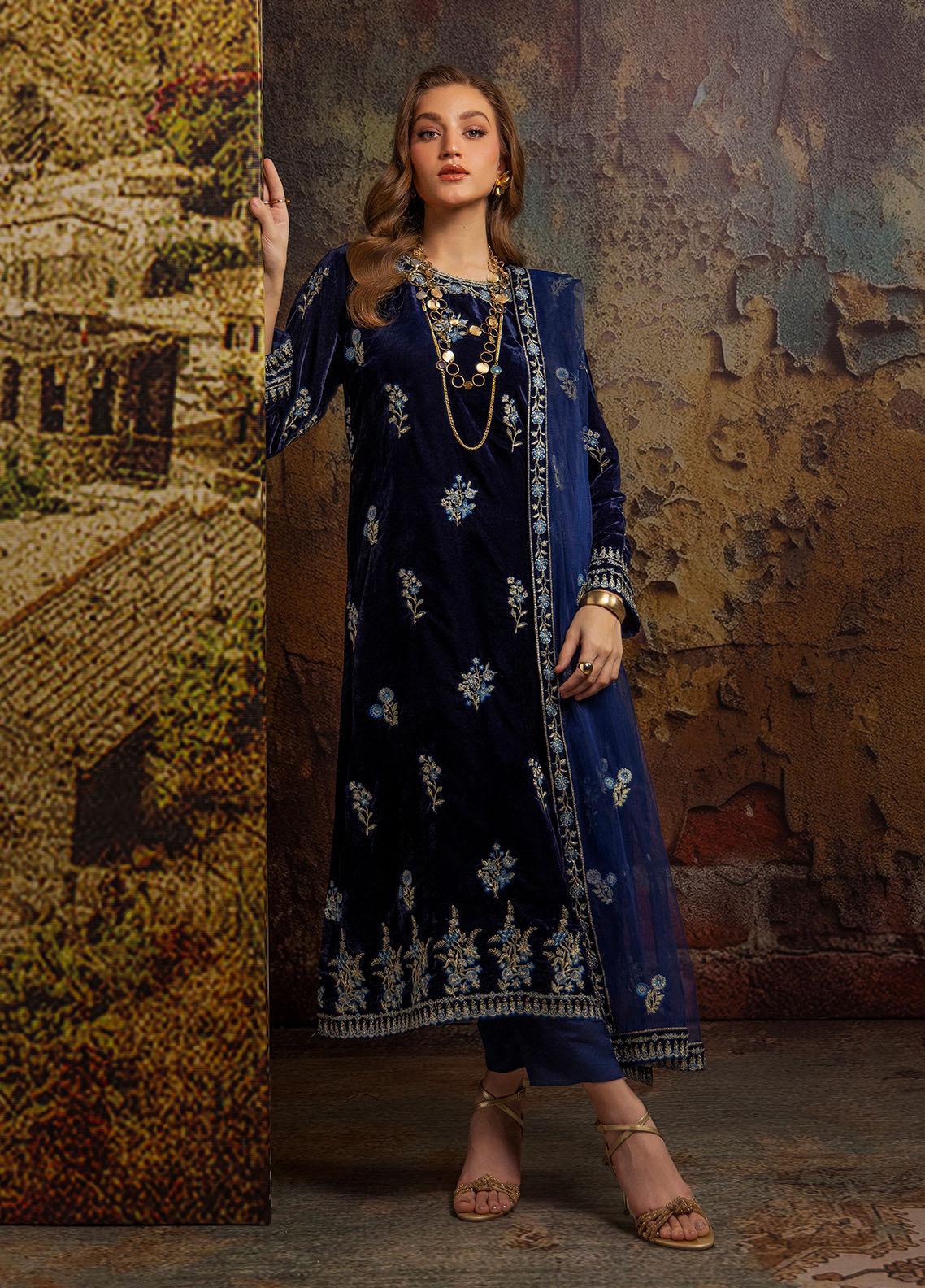 Merakish by Shahzeb Textiles Luxury Velvet Collection 2024 Admiral Blue