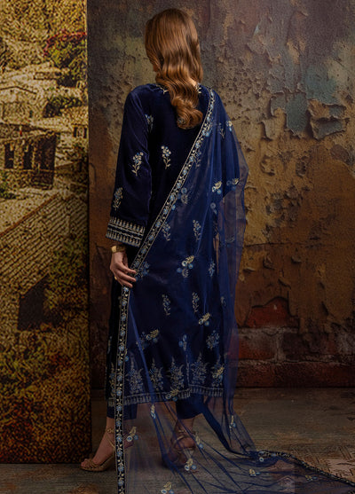 Merakish by Shahzeb Textiles Luxury Velvet Collection 2024 Admiral Blue