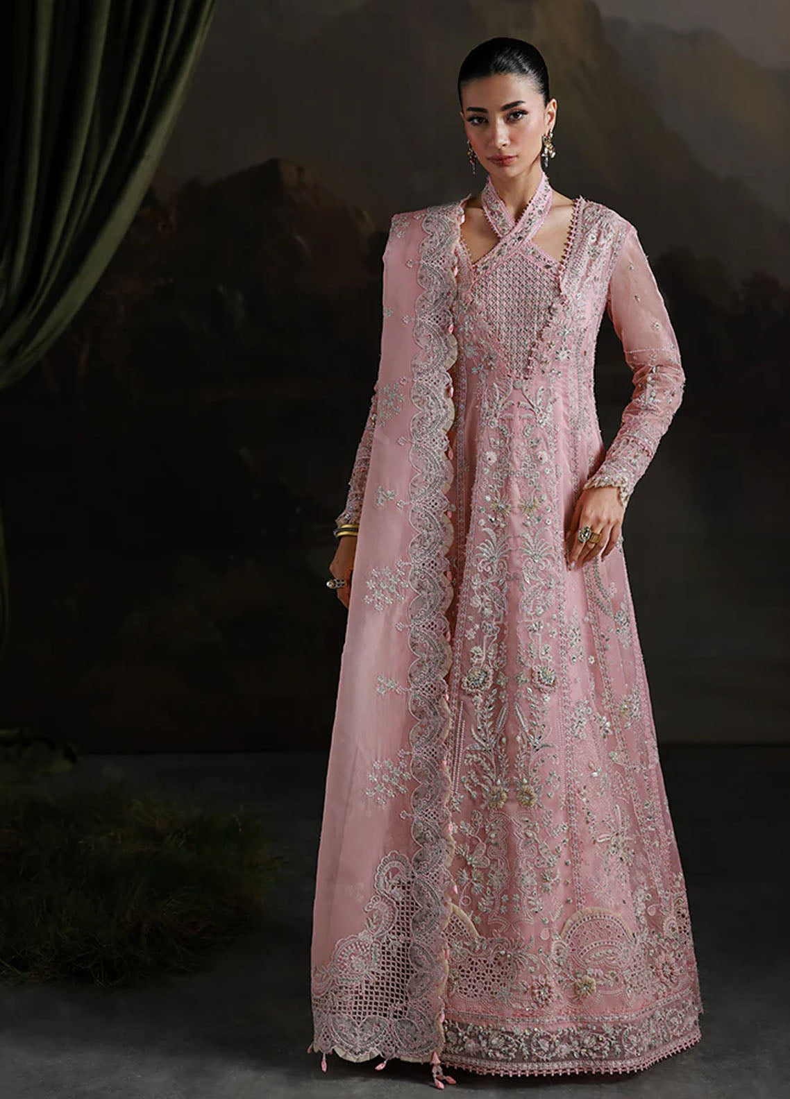 Elirah by Qalamkar Embroidered Organza Suits Unstitched 3 Piece QLM25EF MF-03 Blush