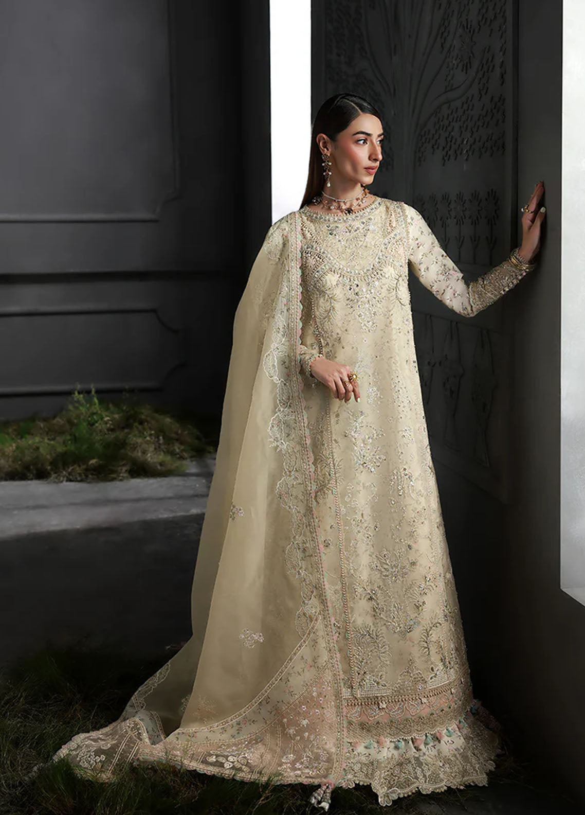 Elirah by Qalamkar Embroidered Organza Suits Unstitched 3 Piece QLM25EF MF-04 Ivory Grace