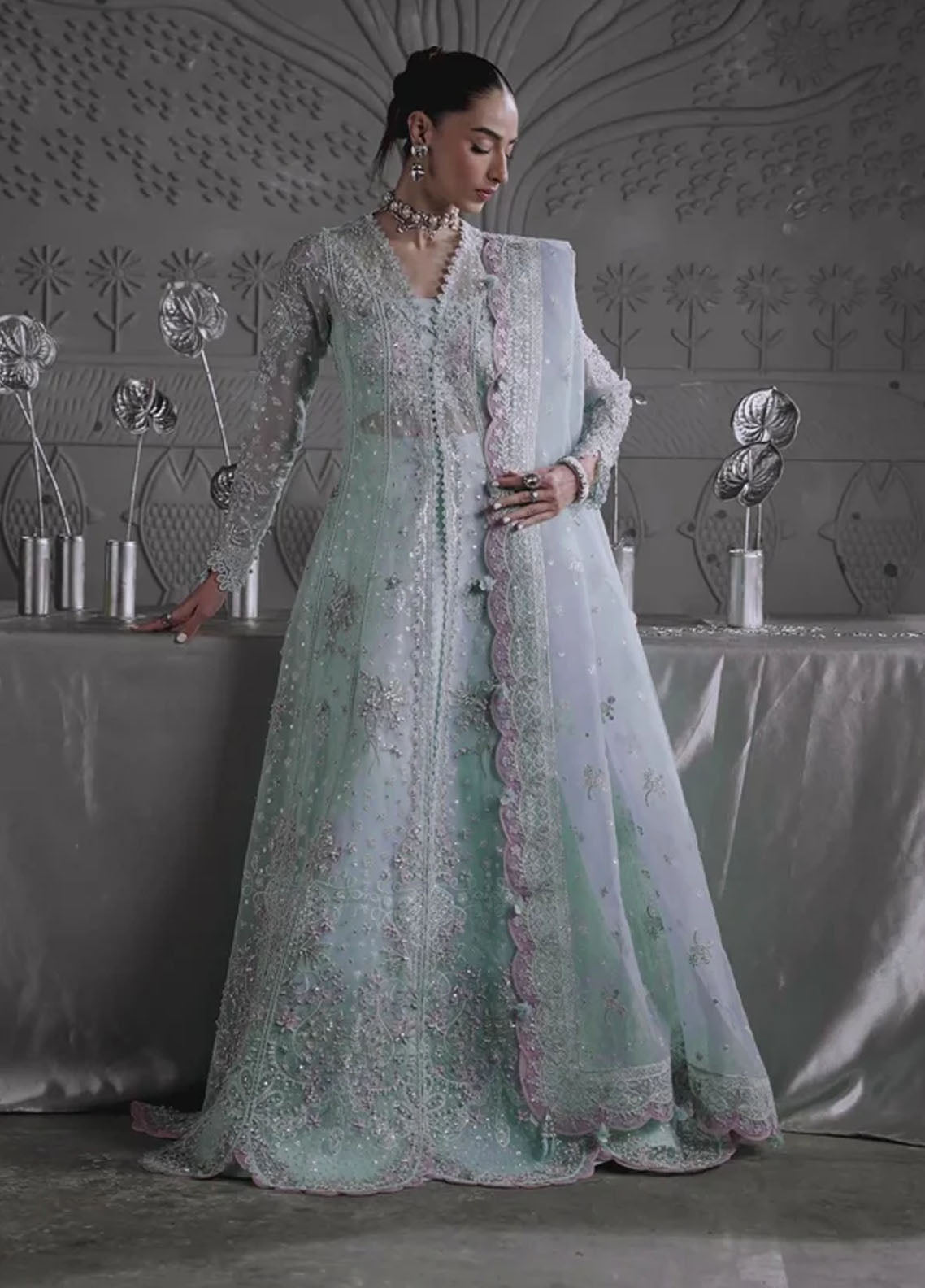 Elirah by Qalamkar Embroidered Organza Suits Unstitched 3 Piece QLM25EF MF-08 Serene Aqua
