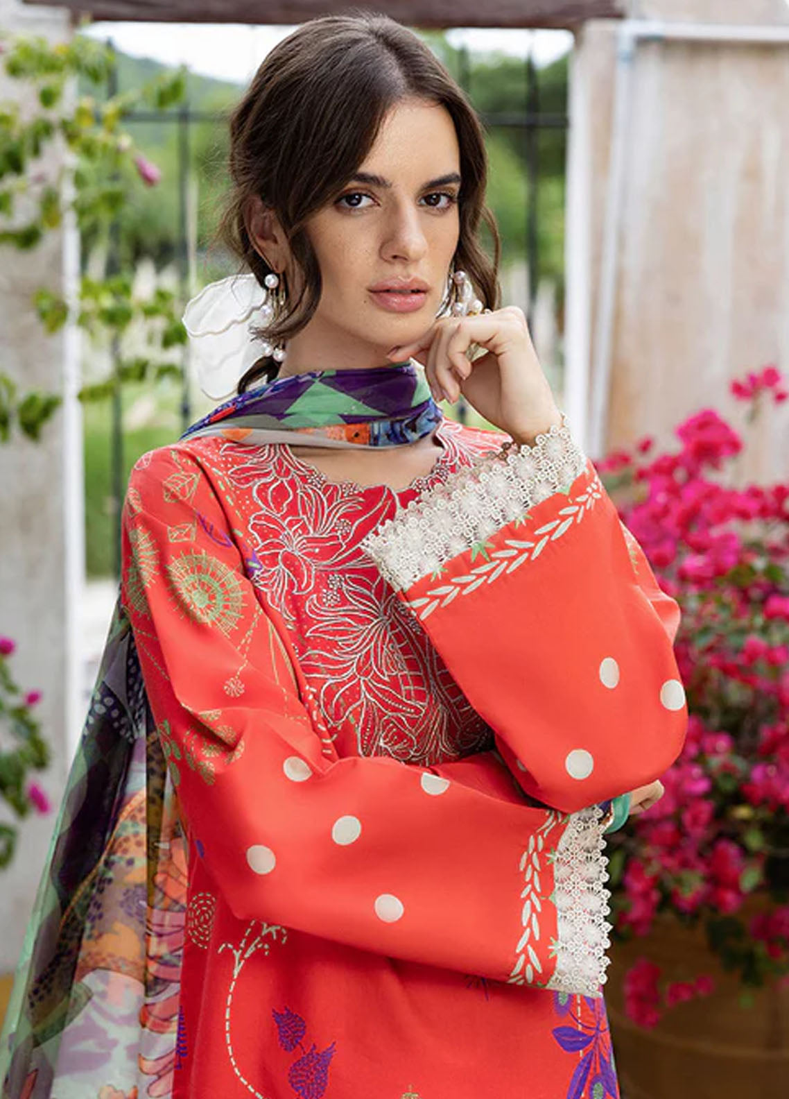 Mirasol by Mushq Embroidered Cambric Suits Unstitched 3 Piece MQ25MH D-02 B Carmin Rosa