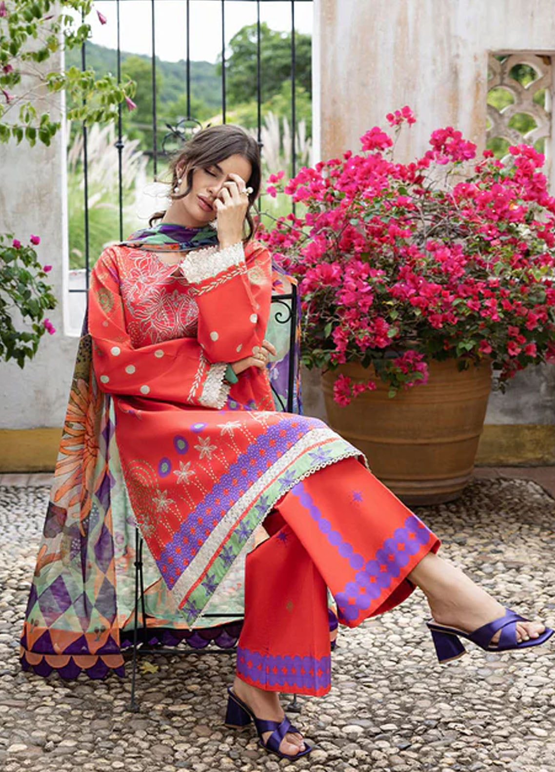 Mirasol by Mushq Embroidered Cambric Suits Unstitched 3 Piece MQ25MH D-02 B Carmin Rosa