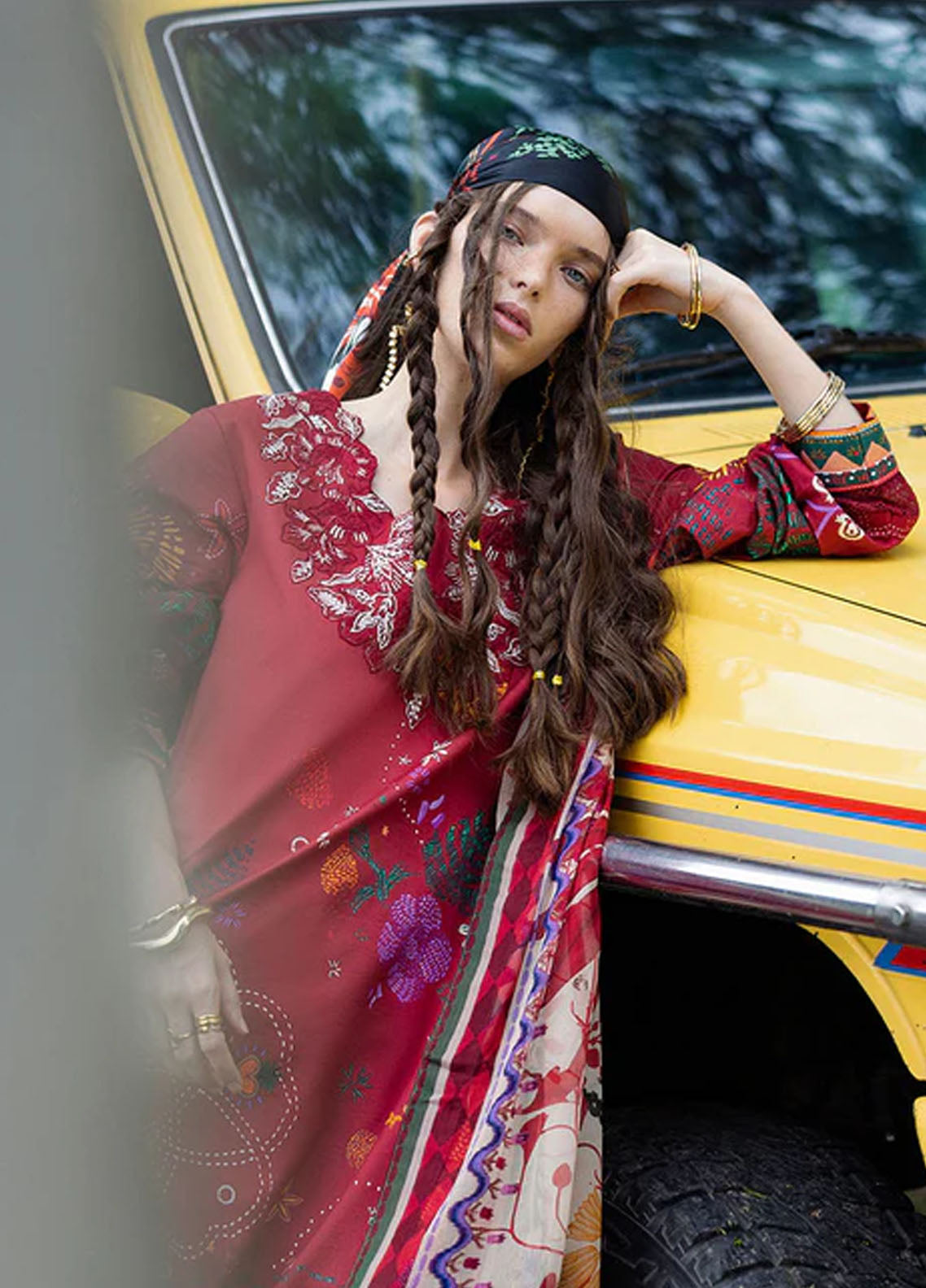 Mirasol by Mushq Embroidered Cambric Suits Unstitched 3 Piece MQ25MH D-01 B Amber Bosque