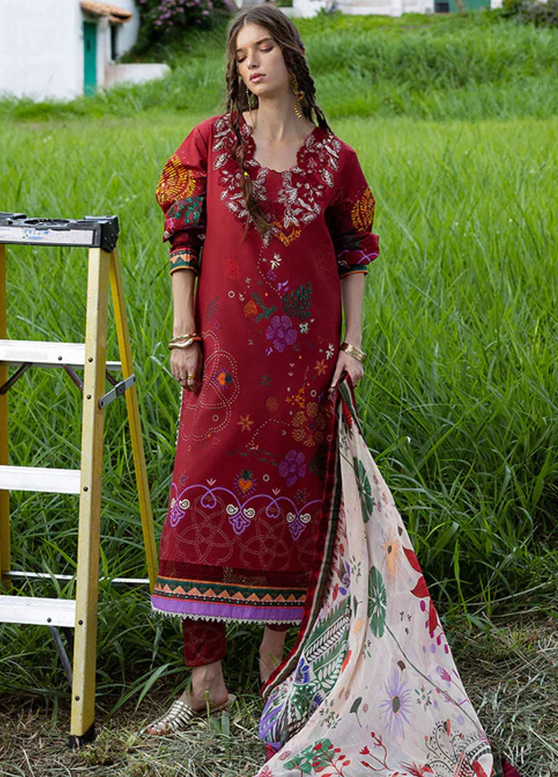 Mirasol by Mushq Embroidered Cambric Suits Unstitched 3 Piece MQ25MH D-01 B Amber Bosque