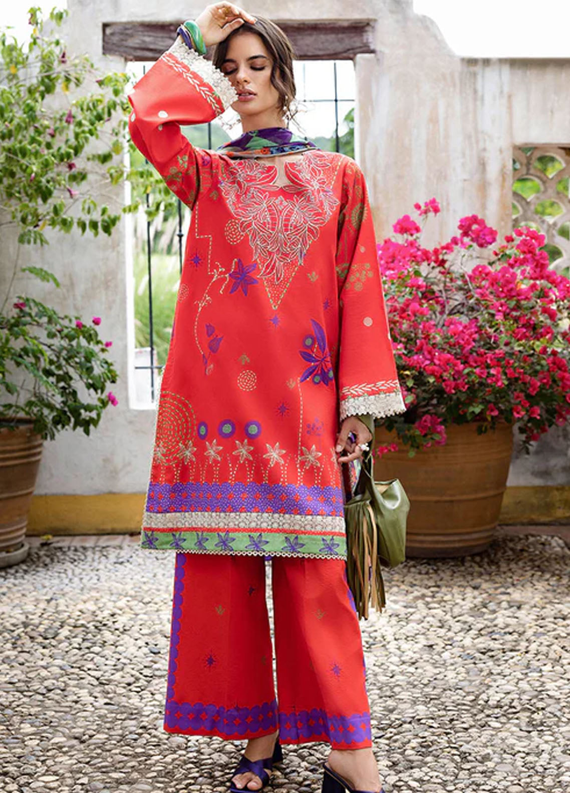 Mirasol by Mushq Embroidered Cambric Suits Unstitched 3 Piece MQ25MH D-02 B Carmin Rosa