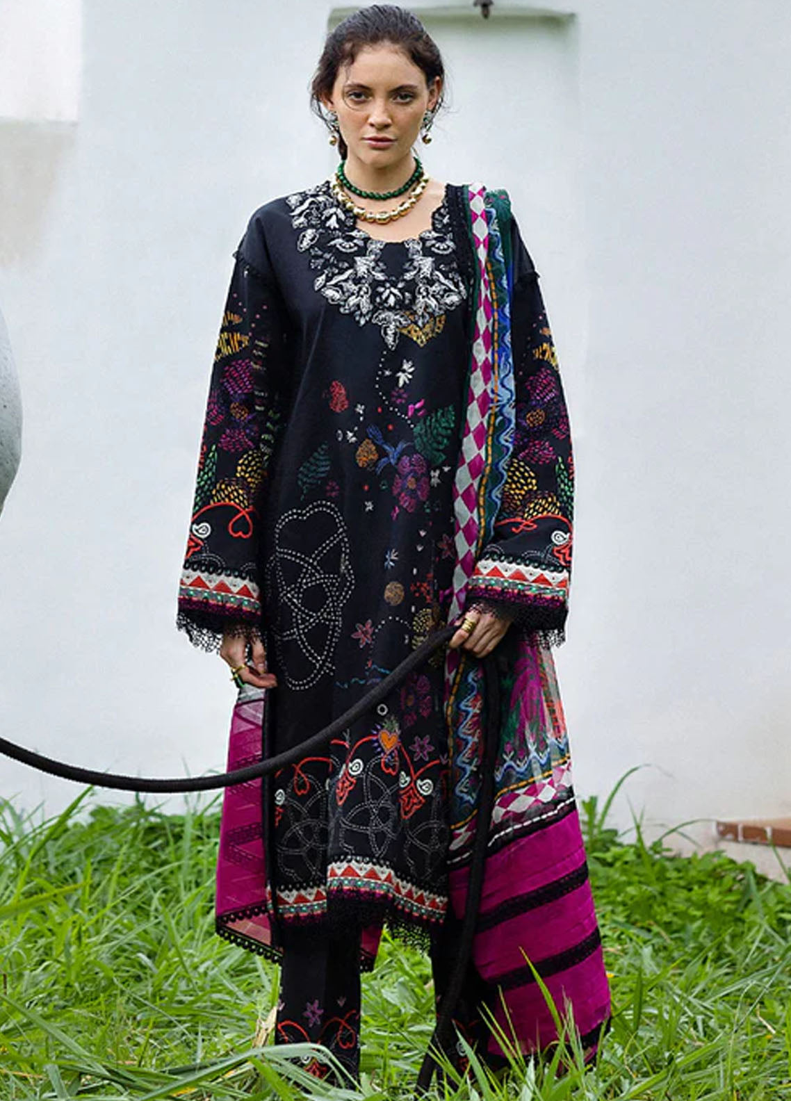 Mirasol by Mushq Embroidered Cambric Suits Unstitched 3 Piece MQ25MH D-01 A Medi Noche