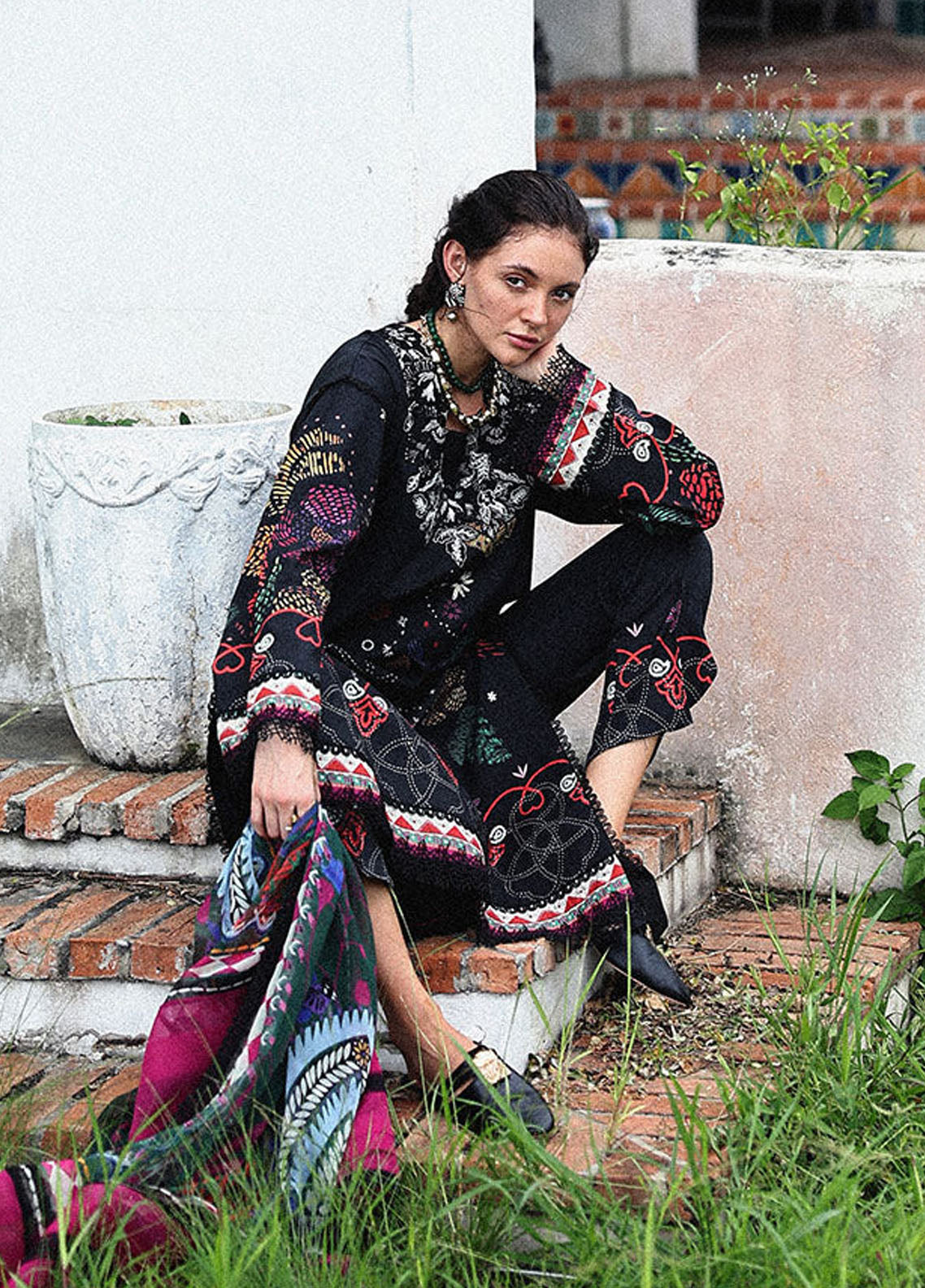 Mirasol by Mushq Embroidered Cambric Suits Unstitched 3 Piece MQ25MH D-01 A Medi Noche
