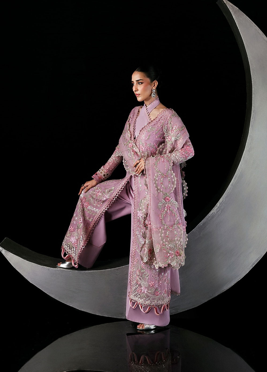 Moonlit Muse by Zarposh Embroidered Chiffon Suits Unstitched 3 Piece ZP25ML D-07 Serein