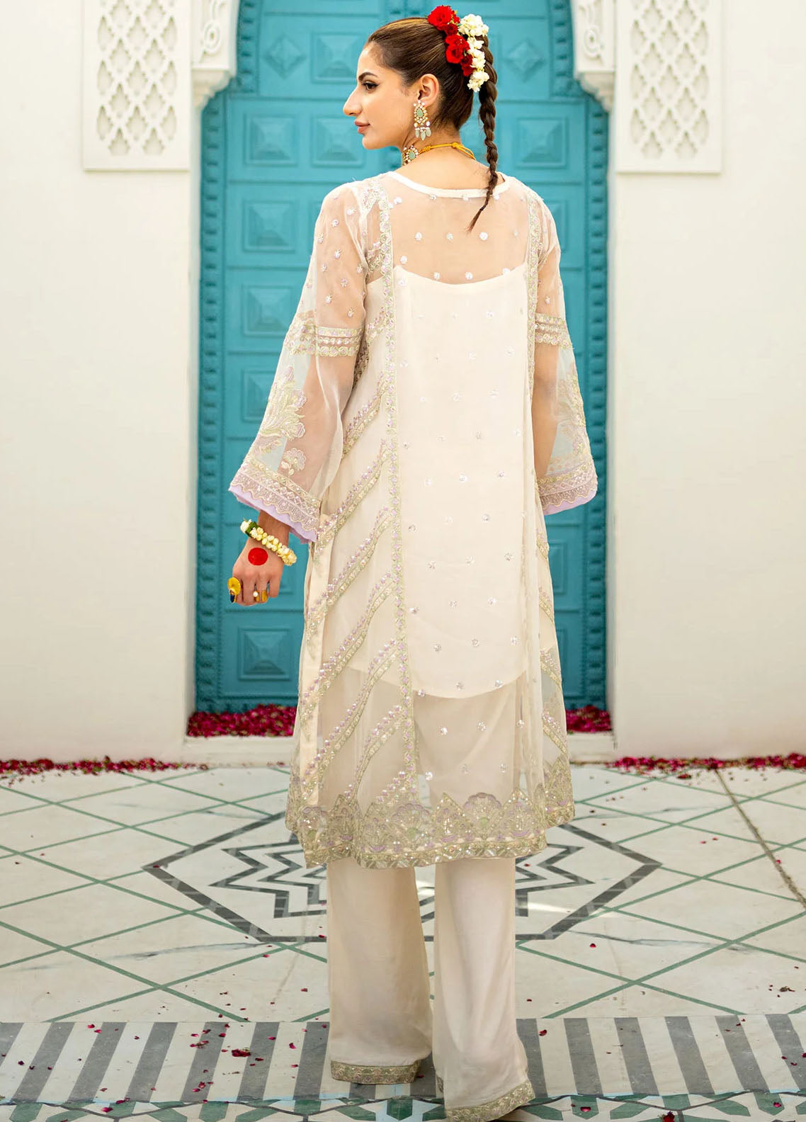 Maheer By Dhanak Embroidered Munar Suits Unstitched 4 Piece DHK23MH DU-3172 Off-White - Festive Collection