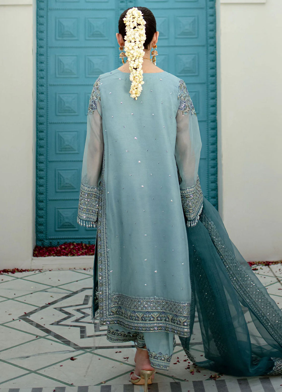 Maheer By Dhanak Embroidered Net Suits Unstitched 4 Piece DHK23MH DU-3167 Skyblue - Festive Collection