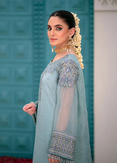 Maheer By Dhanak Embroidered Net Suits Unstitched 4 Piece DHK23MH DU-3167 Skyblue - Festive Collection