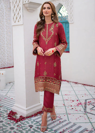 Maheer By Dhanak Embroidered Cotton Suits Unstitched 3 Piece DHK23MH DU-3168 Rust - Festive Collection