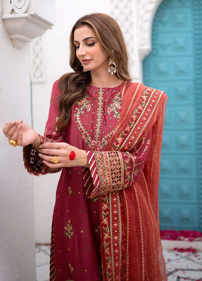 Maheer By Dhanak Embroidered Cotton Suits Unstitched 3 Piece DHK23MH DU-3168 Rust - Festive Collection