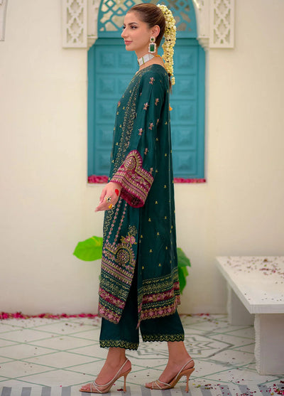 Maheer By Dhanak Embroidered Cotton Suits Unstitched 3 Piece DHK23MH DU-3169 Dark Green - Festive Collection