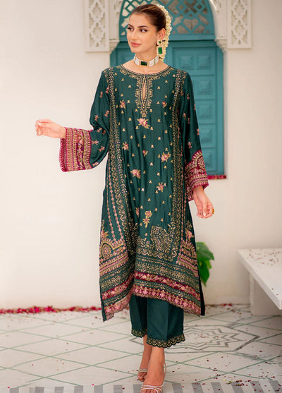 Maheer By Dhanak Embroidered Cotton Suits Unstitched 3 Piece DHK23MH DU-3169 Dark Green - Festive Collection