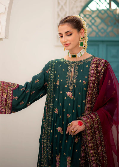 Maheer By Dhanak Embroidered Cotton Suits Unstitched 3 Piece DHK23MH DU-3169 Dark Green - Festive Collection