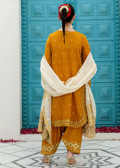 Maheer By Dhanak Embroidered Munar Suits Unstitched 4 Piece DHK23MH DU-3171 Mustard - Festive Collection