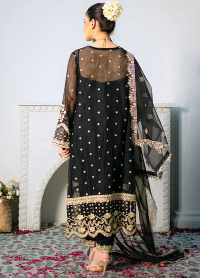 Maheer By Dhanak Embroidered Net Suits Unstitched 4 Piece DHK23MH DU-3173 Black - Festive Collection