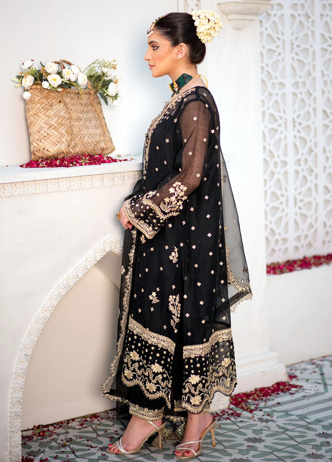 Maheer By Dhanak Embroidered Net Suits Unstitched 4 Piece DHK23MH DU-3173 Black - Festive Collection