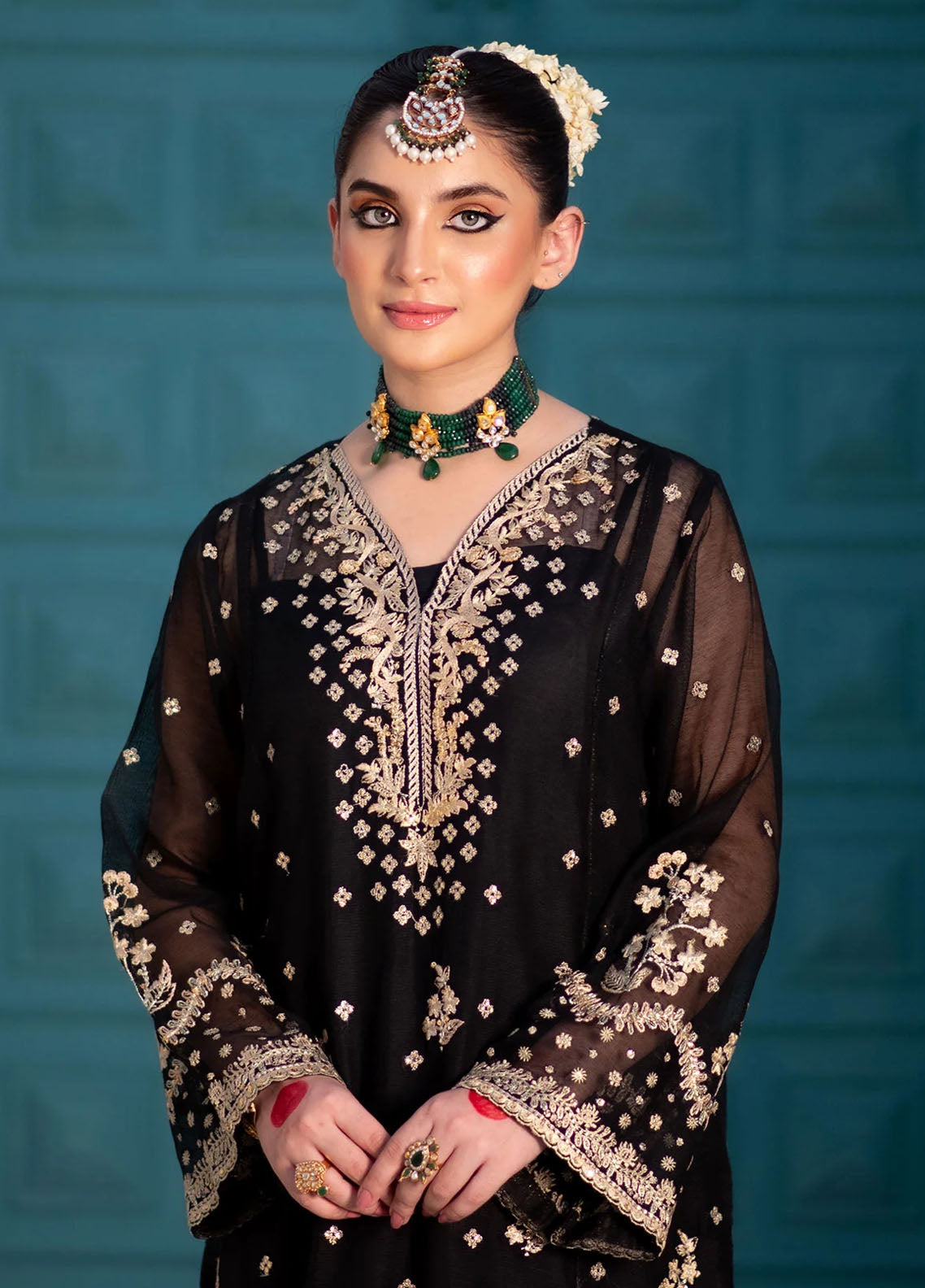 Maheer By Dhanak Embroidered Net Suits Unstitched 4 Piece DHK23MH DU-3173 Black - Festive Collection