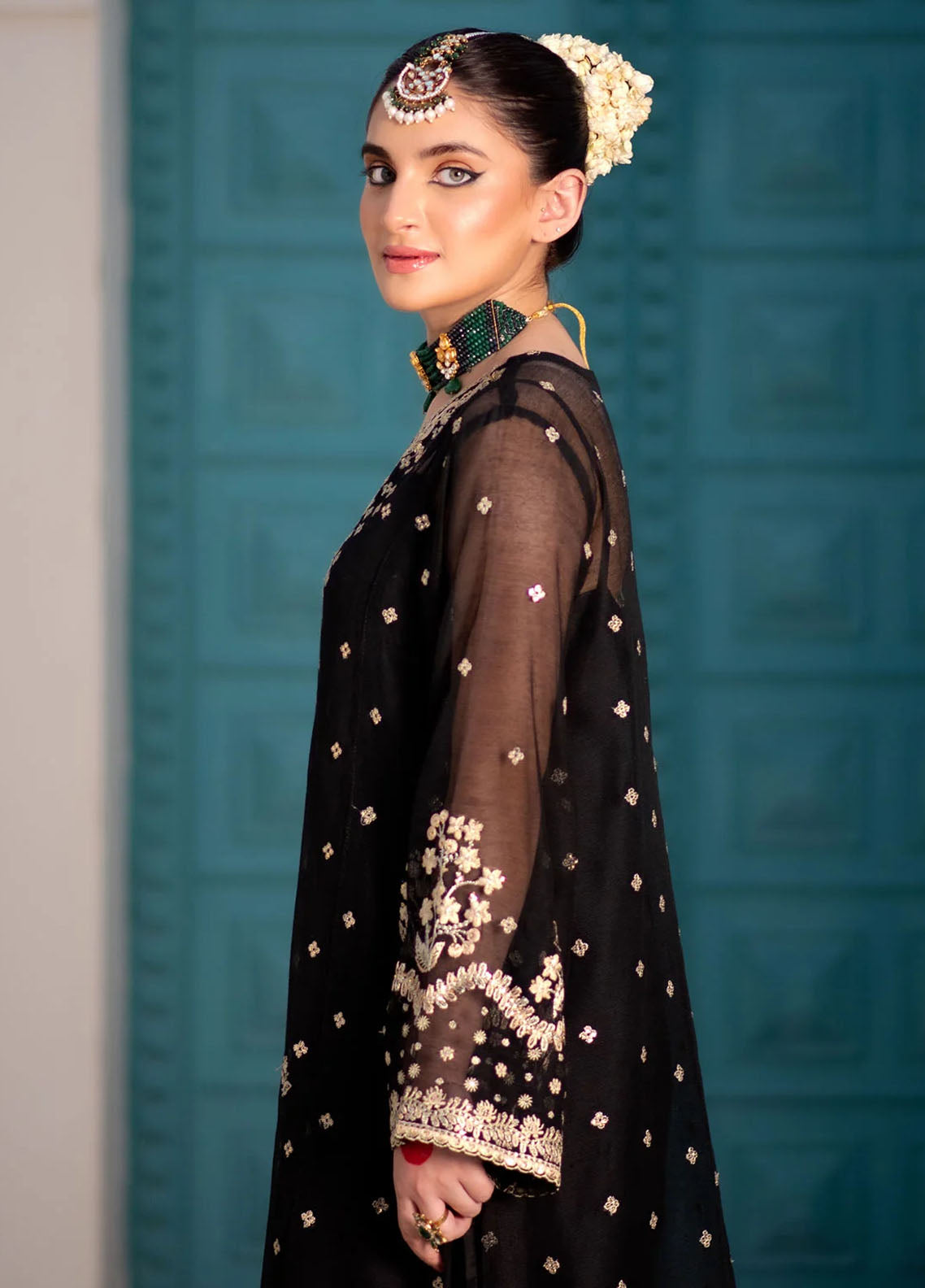 Maheer By Dhanak Embroidered Net Suits Unstitched 4 Piece DHK23MH DU-3173 Black - Festive Collection