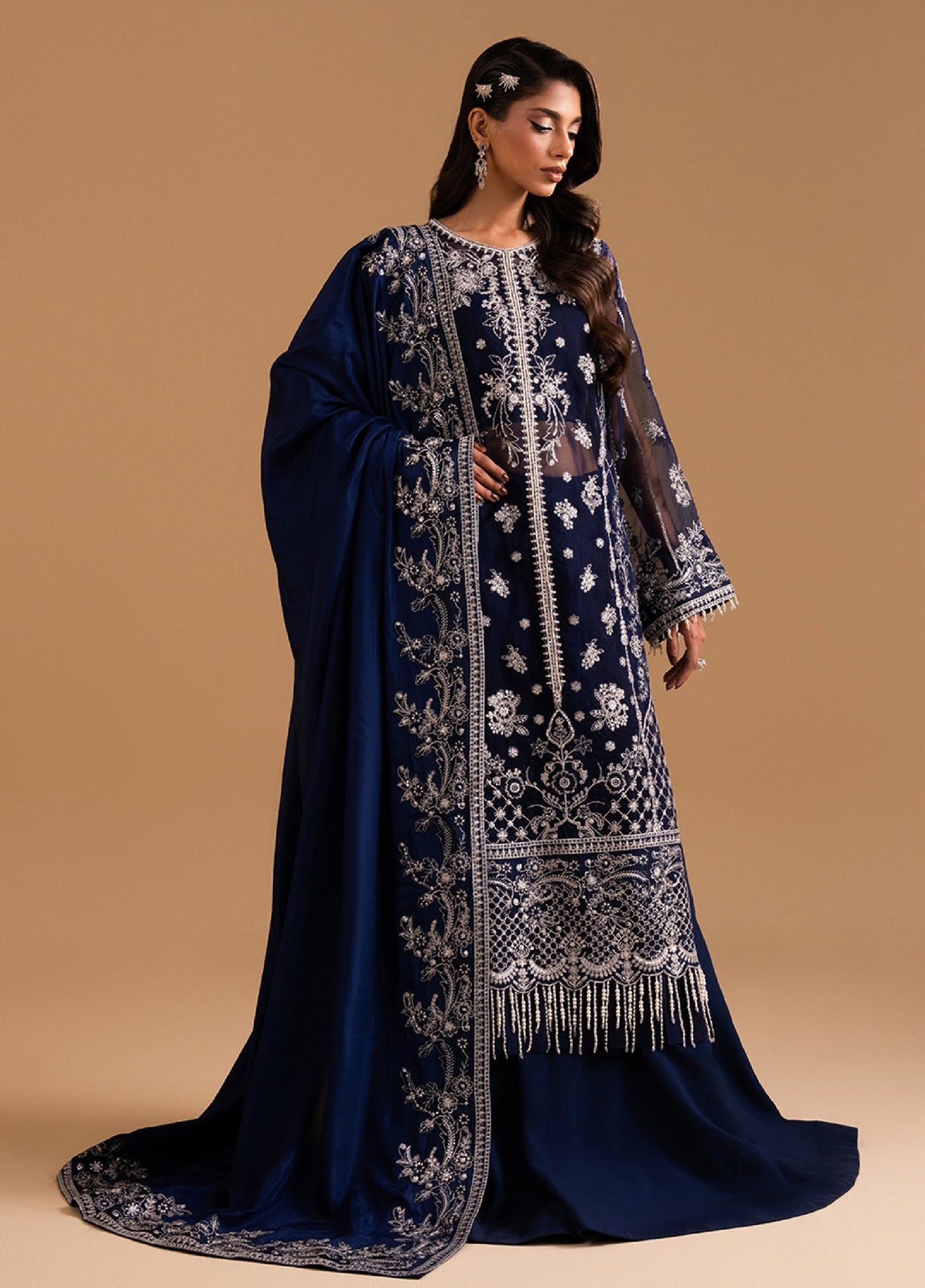 Afsanay by Zariya Luxury Embroidered Unstitched Chiffon 3 Piece Suits ZRY25LF D1 ZB50036 - Festive Collection