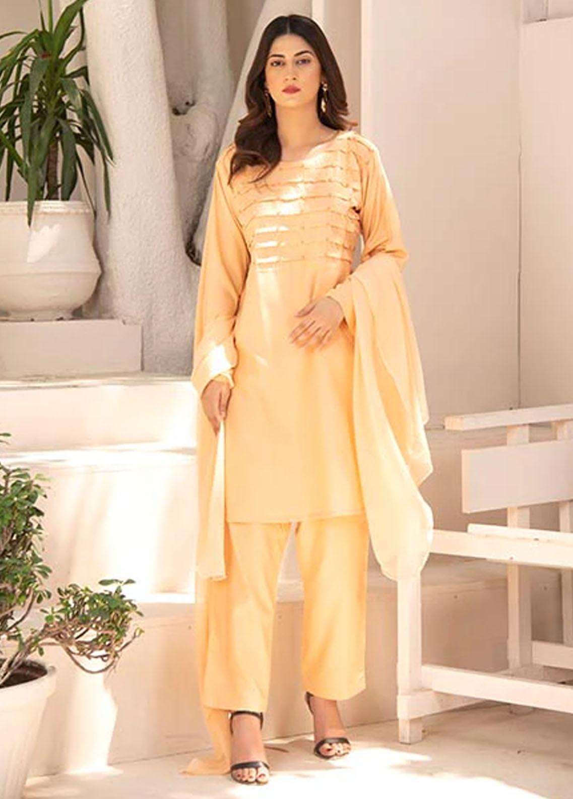 Nazmina Pret Casual Cotton 3 Piece Suit NZ23M Peach Blossom (KP-252)