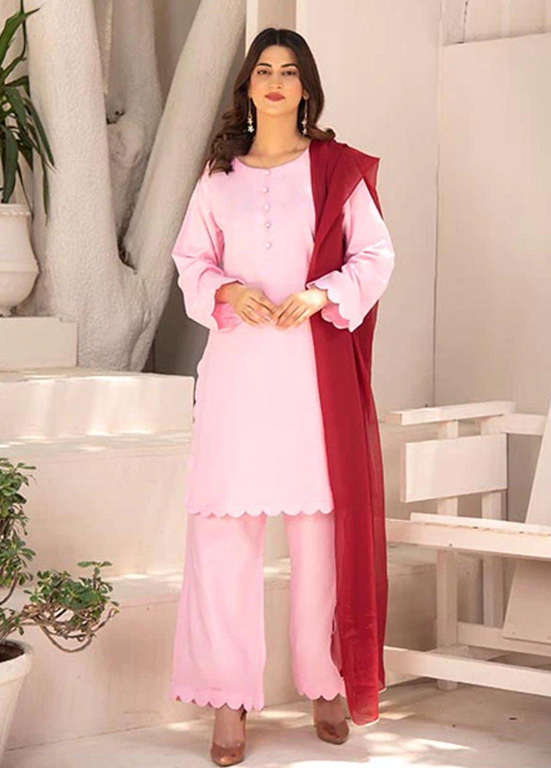 Nazmina Pret Casual Cotton 3 Piece Suit NZ23M Pink Paragon (KP-253)