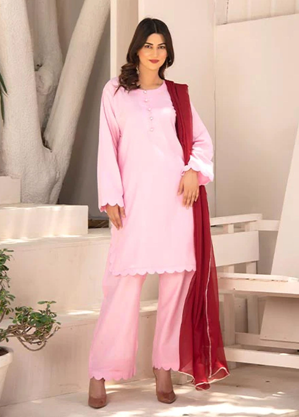 Nazmina Pret Casual Cotton 3 Piece Suit NZ23M Pink Paragon (KP-253)