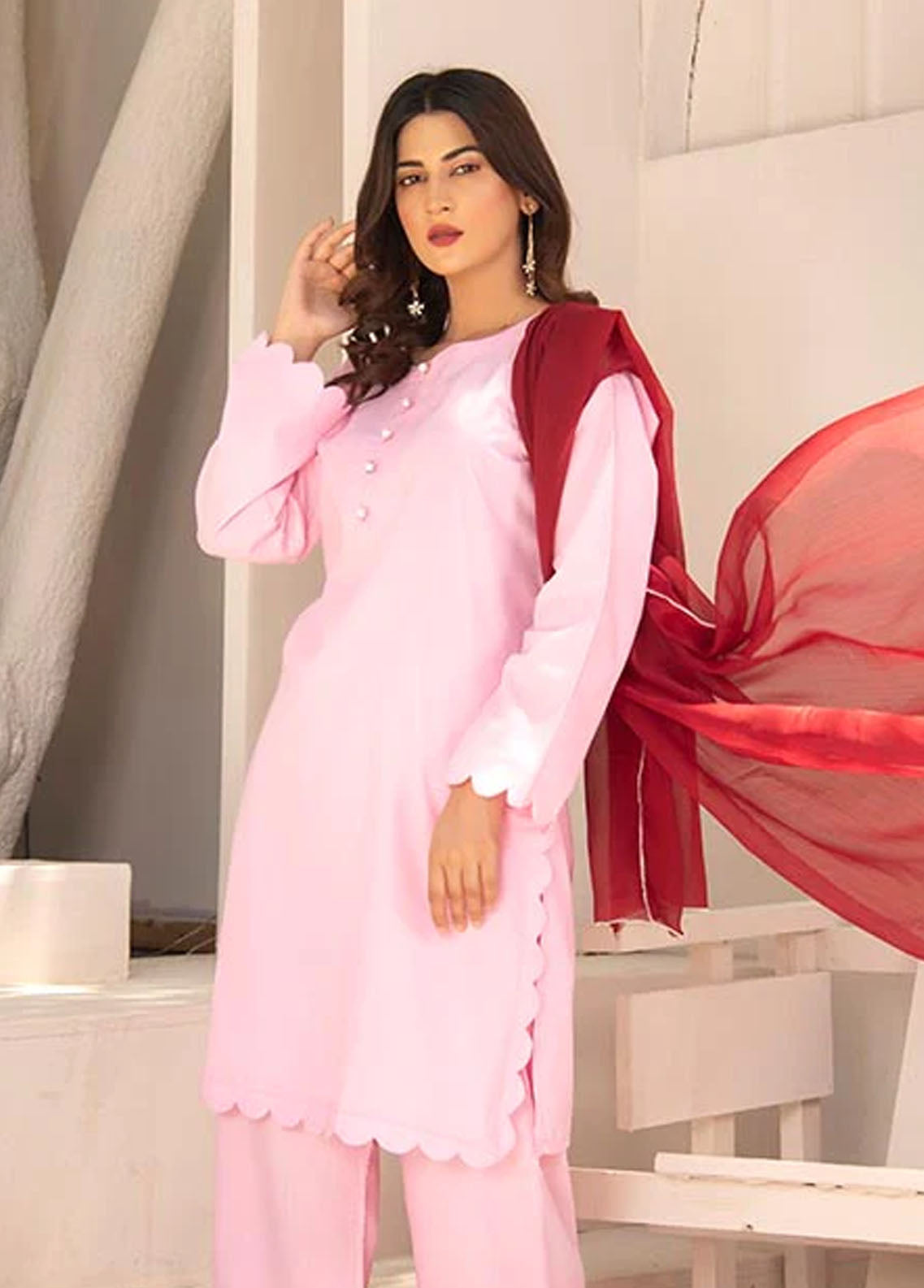 Nazmina Pret Casual Cotton 3 Piece Suit NZ23M Pink Paragon (KP-253)