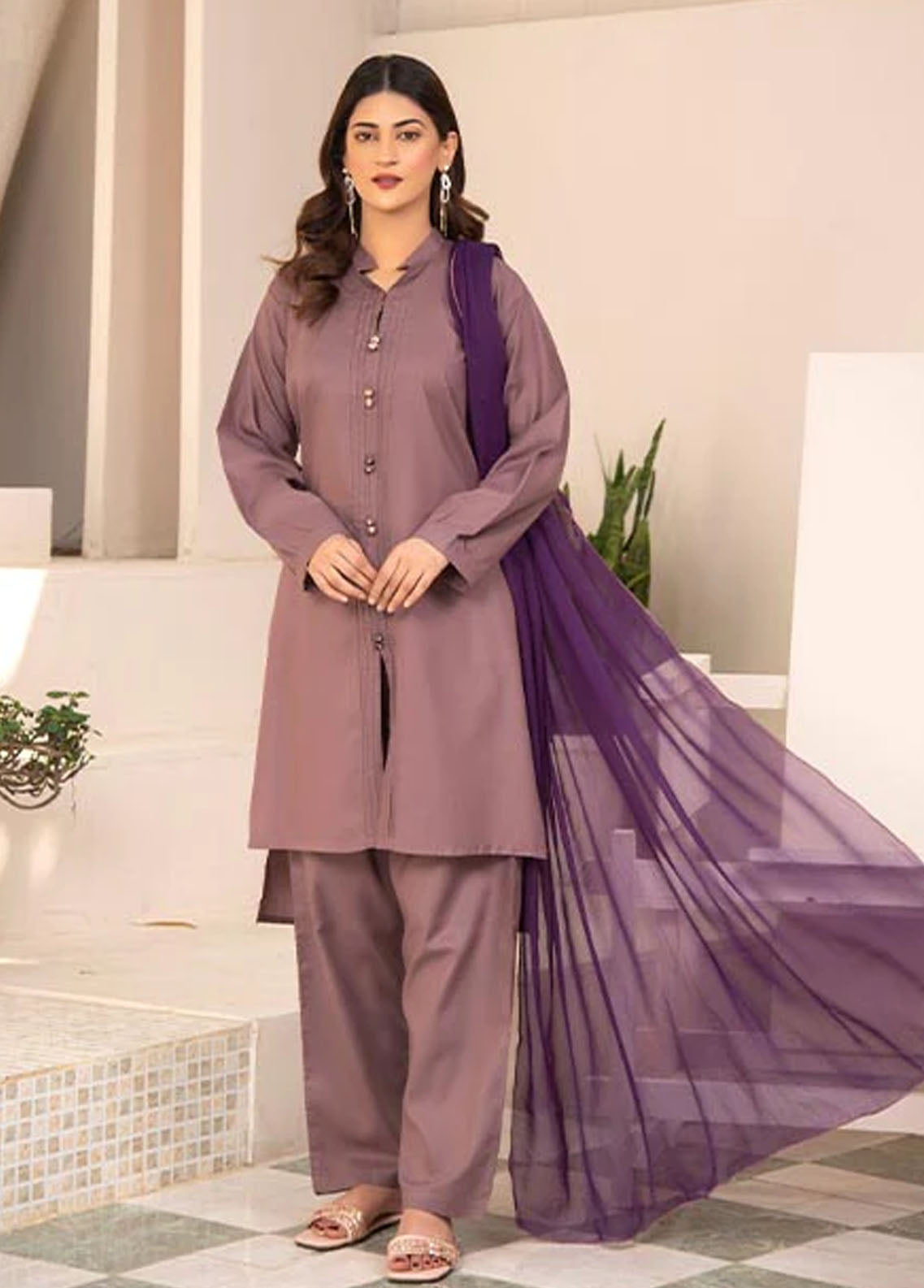 Nazmina Pret Casual Cotton 3 Piece Suit NZ23M Purple Bloom (KP-257)