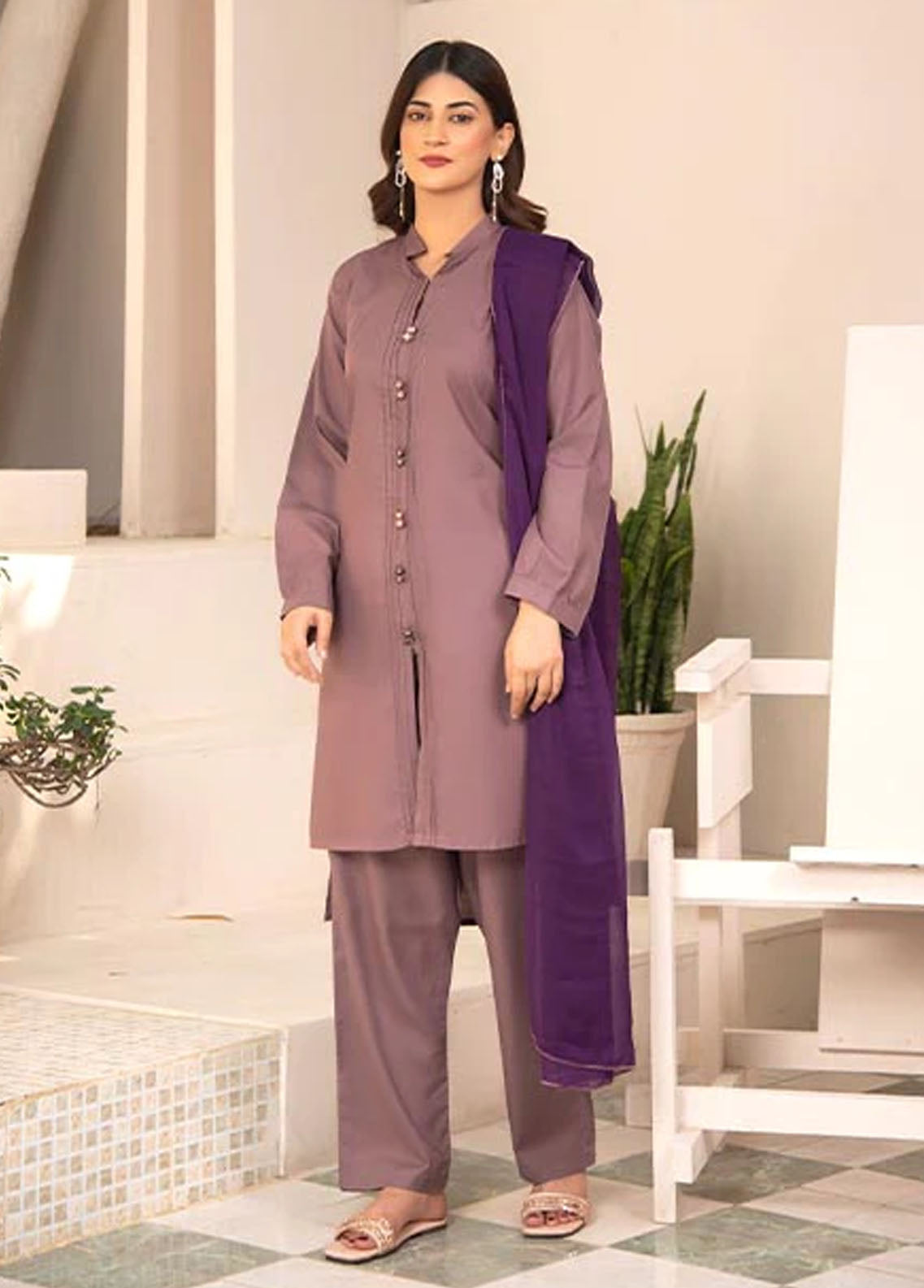 Nazmina Pret Casual Cotton 3 Piece Suit NZ23M Purple Bloom (KP-257)