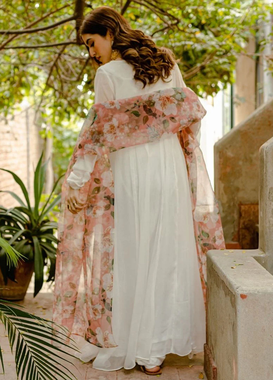 Mannat Pret Casual Chiffon 3 Piece Suit Deep White Frock