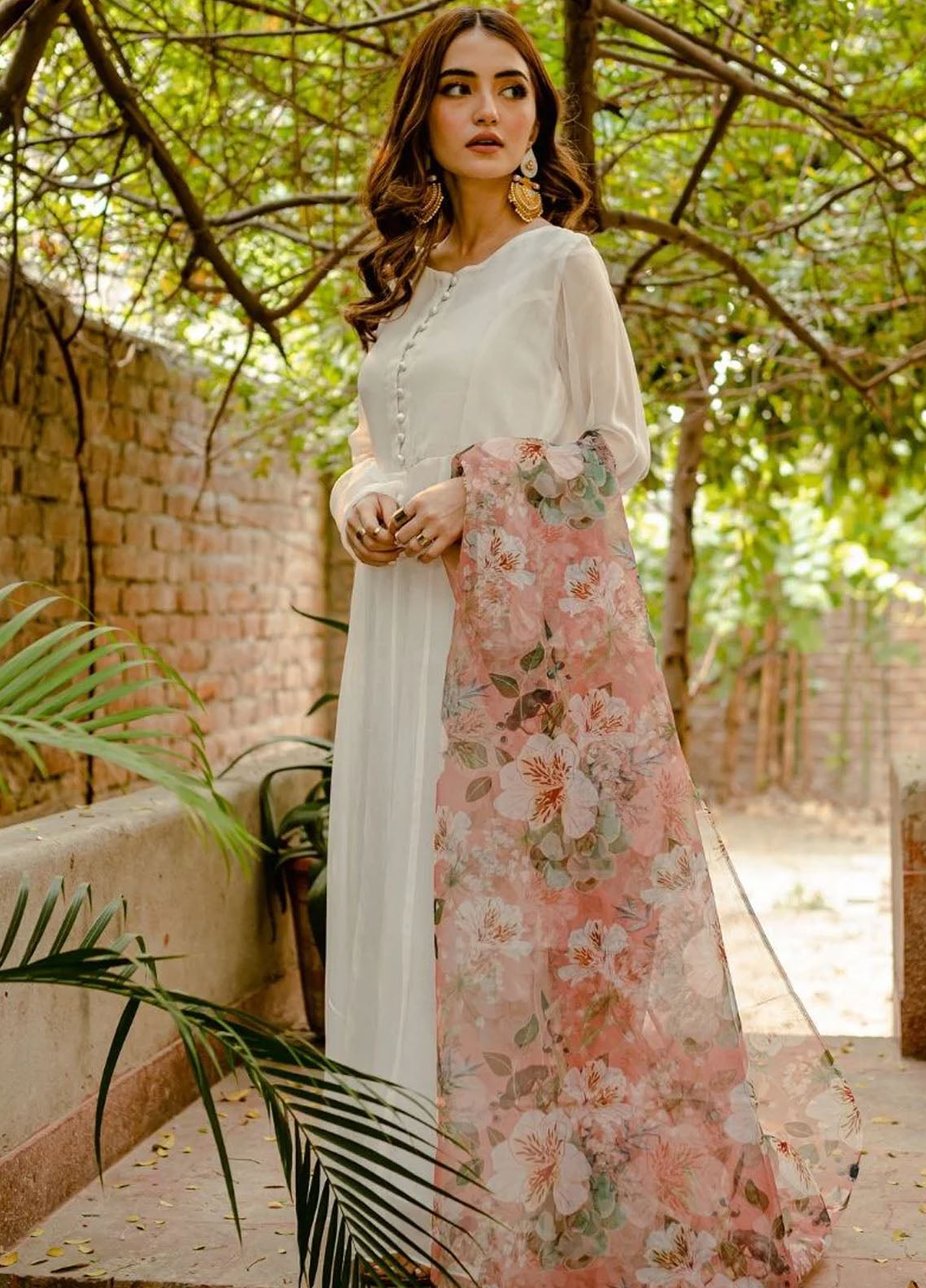 Mannat Pret Casual Chiffon 3 Piece Suit Deep White Frock