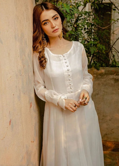 Mannat Pret Casual Chiffon 3 Piece Suit Deep White Frock