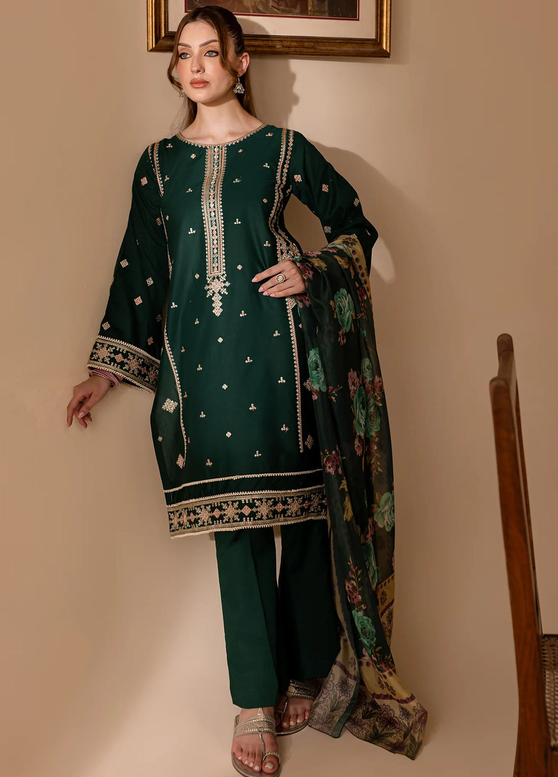 Mannat Pret Embroidered Cotton 3 Piece Suit Mandila