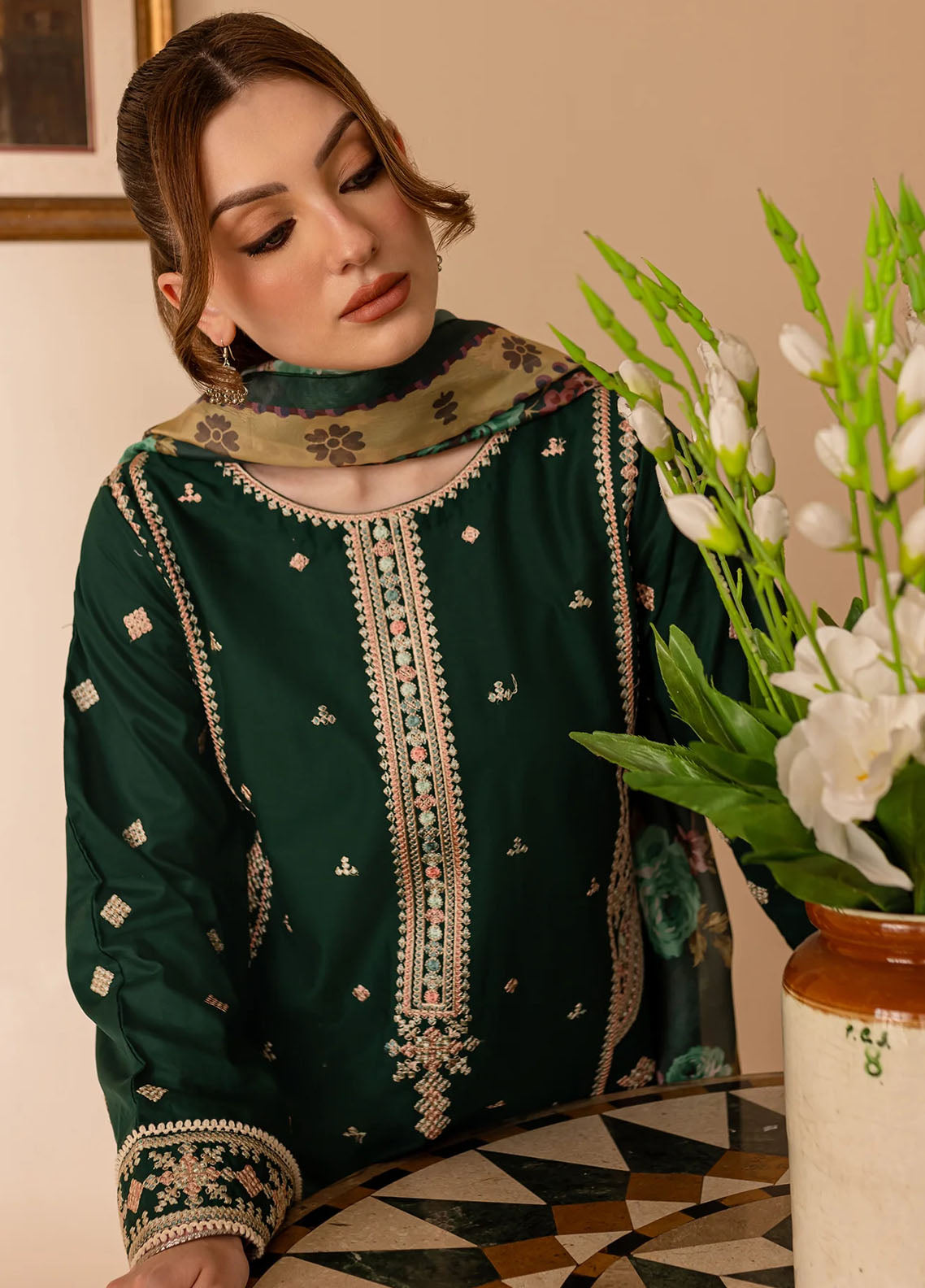 Mannat Pret Embroidered Cotton 3 Piece Suit Mandila