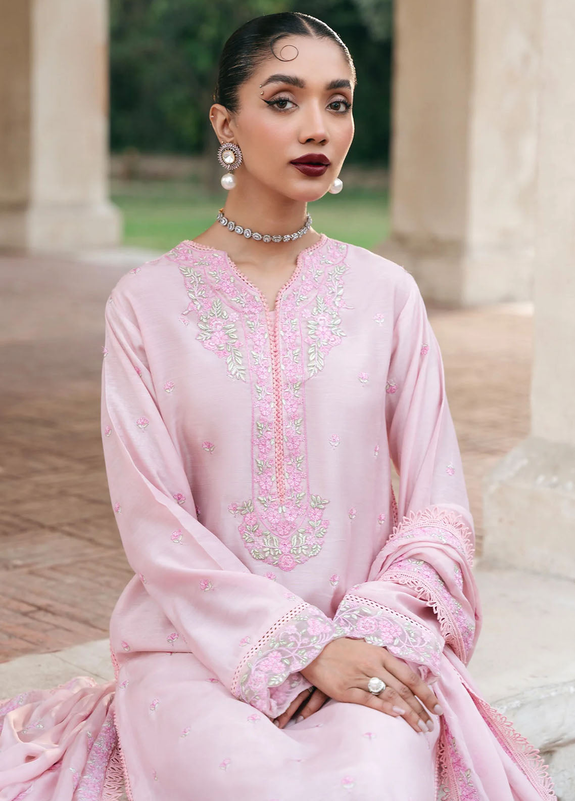 Mannat Pret Embroidered Raw Silk 3 Piece Suit Luna